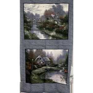 Thomas Kinkade Stone Country Cottage Cotton Fabric Panel 22" X 43"